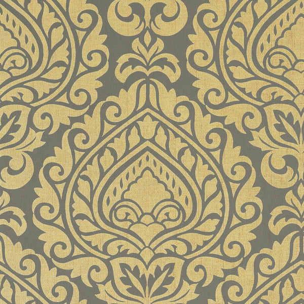 Annette, Metallic Gold on Smoke Wallcoverings | Thibaut