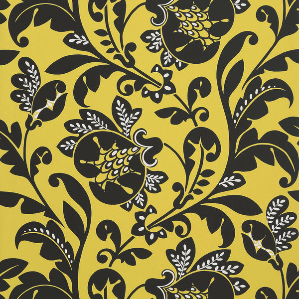 Livorette, Citron Yellow Wallcoverings | Thibaut