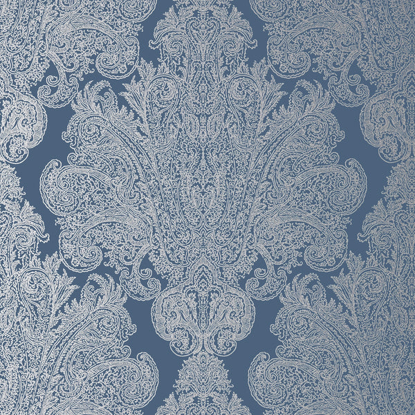 Auburn, Metallic Silver on Navy Wallcoverings | Thibaut
