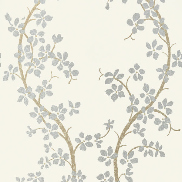 St. Albans Grove, Silver on Cream Wallcoverings | Thibaut