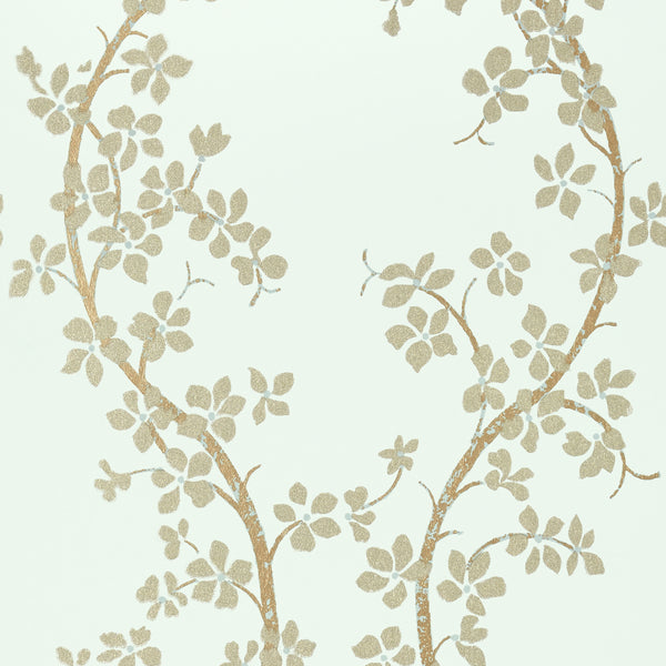 St. Albans Grove, Metallic Pewter on Aqua Wallcoverings | Thibaut