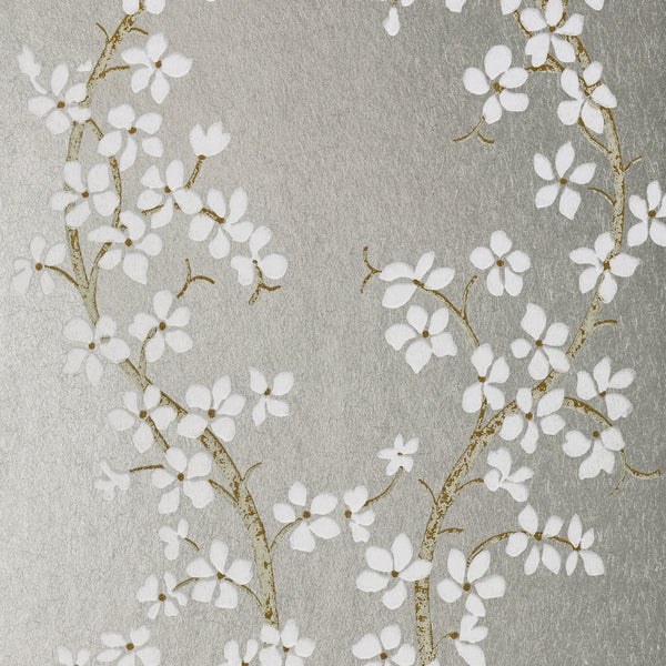 St. Albans Grove, White and Silver Wallcoverings | Thibaut