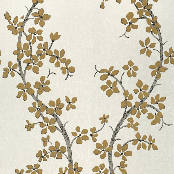 St. Albans Grove, Metallic Gold on Pearl Wallcoverings | Thibaut