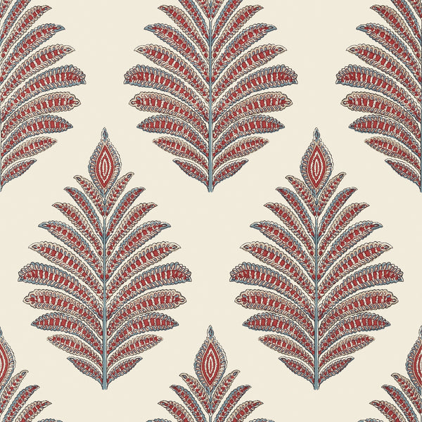 Palampore Leaf, Red and Blue Wallcoverings | Thibaut