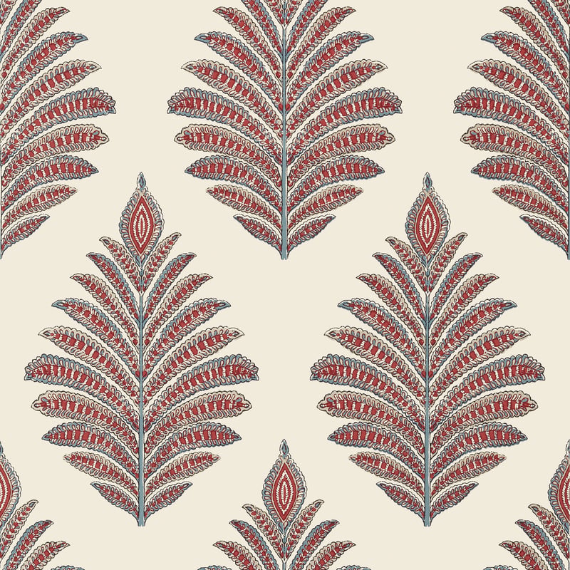 Palampore Leaf, Red and Blue