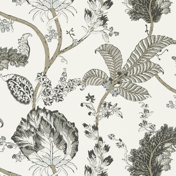 Kalamkari Vine, Black and White Wallcoverings | Thibaut