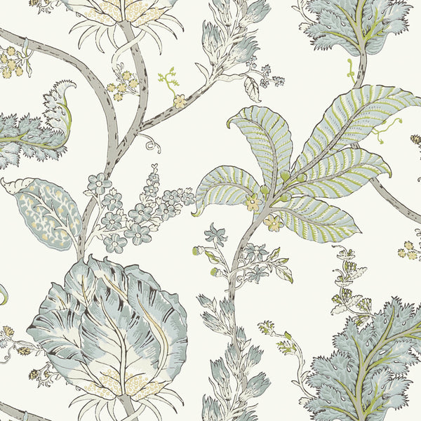 Kalamkari Vine, Yellow and Aqua Wallcoverings | Thibaut