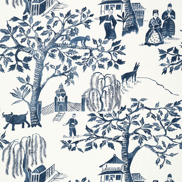 Willow Wood, Navy Wallcoverings | Thibaut