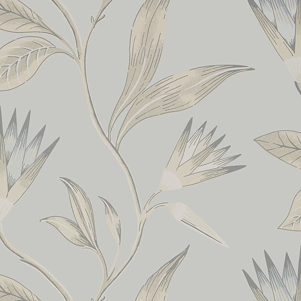 Cleo Vine - Spa Blue on Grey Wallcovering | Anna French