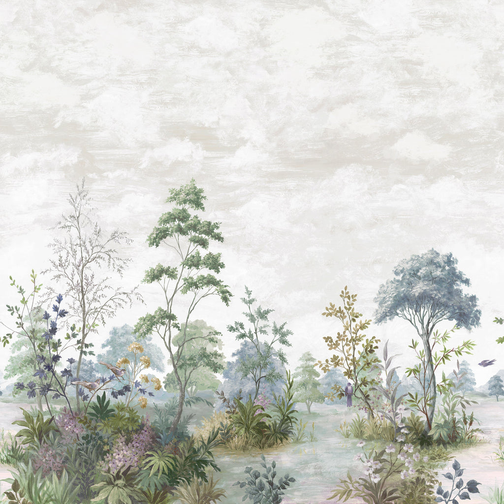Cumbria Mural, Pale Blue and Green on Pearl