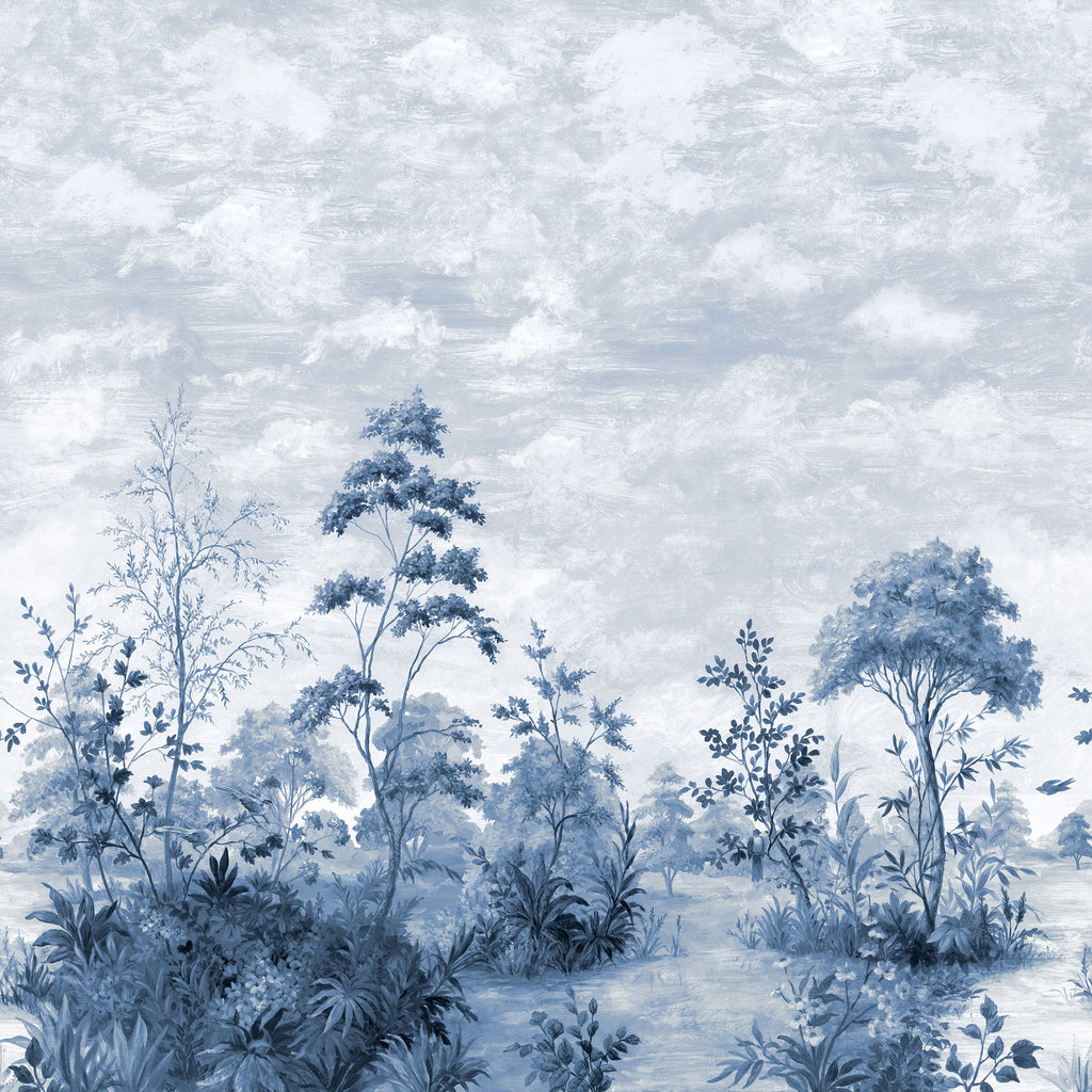 Cumbria Mural, Blue and White on Pearl