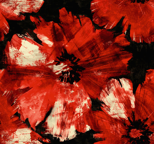 Curie Abstract Floral Transitional Floral - Metallic Gold and Crimson | Architectural Wallcoverings