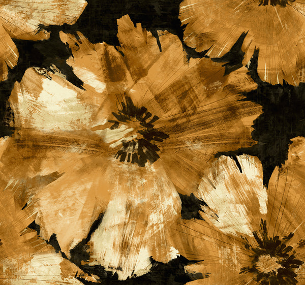 Malibu Curie Abstract Floral Wallpaper - Transitional Floral - Metallic Gold and Ebony | Malibu Wallpaper