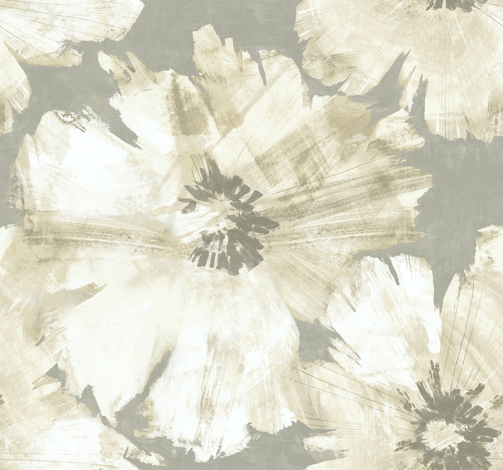 Malibu Curie Abstract Floral Wallpaper - Transitional Floral - Metallic Silver and Off-White | Malibu Wallpaper