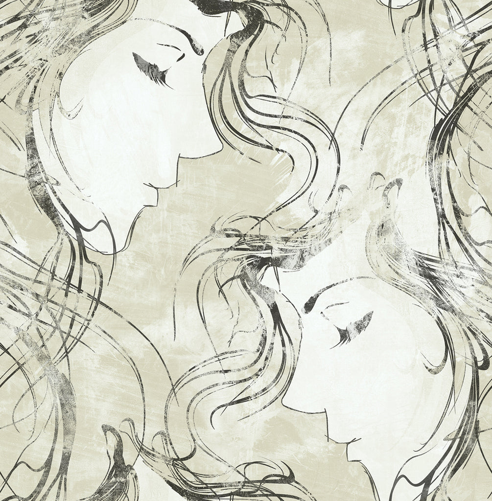 Malibu Chadwick Portrait Wallpaper - Transitional Abstract - Metallic Pearl and Ebony | Malibu Wallpaper