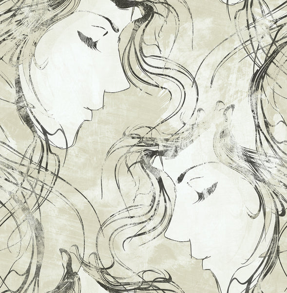 Malibu Chadwick Portrait Wallpaper - Transitional Abstract - Metallic Pearl and Ebony | Malibu Wallpaper