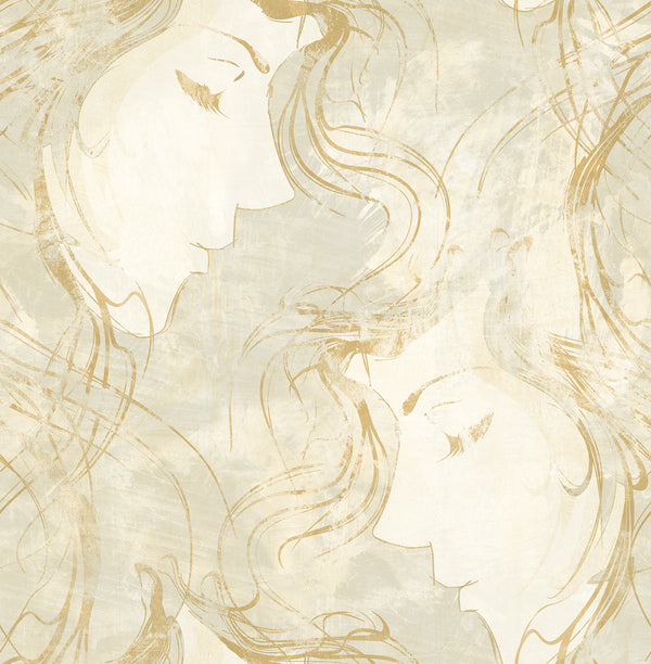 Chadwick Portrait Transitional Abstract - Metallic Gold and Off-White | Architectural Wallcoverings