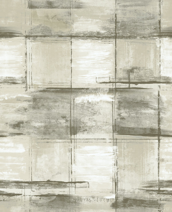 Curie Texture Transitional Abstract - Metallic Ivory and Charcoal | Architectural Wallcoverings