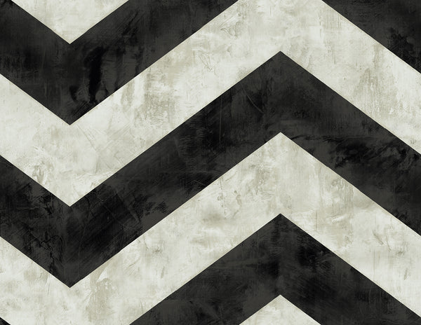 Malibu Hubble Chevron Wallpaper - Transitional Chevron - Metallic Ebony and Ivory | Malibu Wallpaper