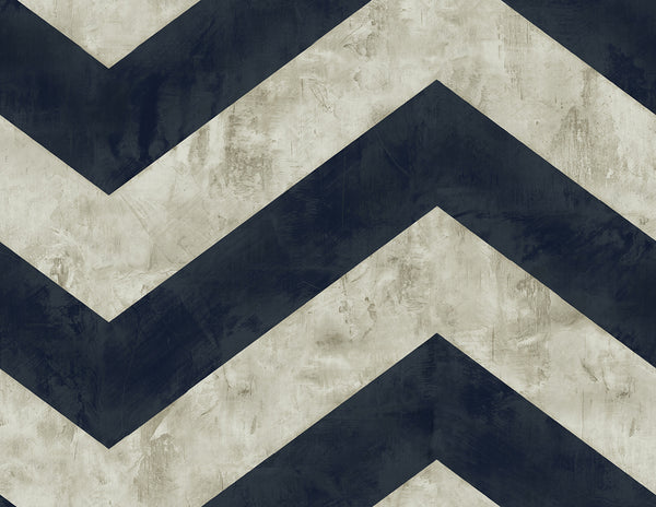 Hubble Chevron Transitional Chevron - Metallic Midnight Blue | Architectural Wallcoverings