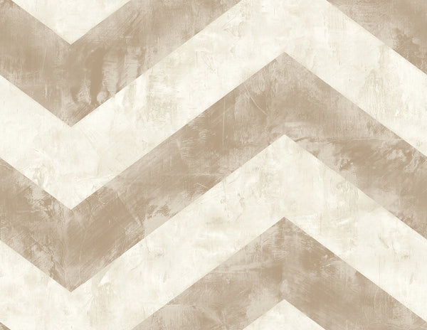 Malibu Hubble Chevron Wallpaper - Transitional Chevron - Metallic Taupe and Ivory | Malibu Wallpaper