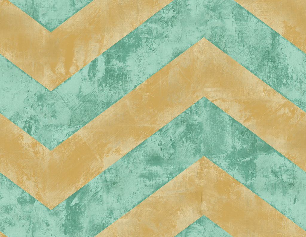 Malibu Hubble Chevron Wallpaper - Transitional Chevron - Metallic Gold and Teal | Malibu Wallpaper