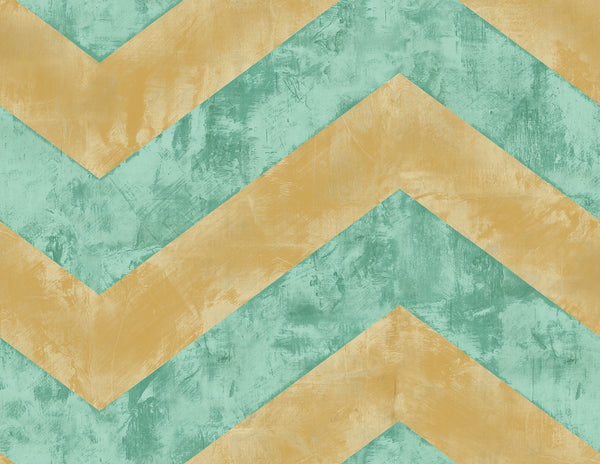 Malibu Hubble Chevron Wallpaper - Transitional Chevron - Metallic Gold and Teal | Malibu Wallpaper
