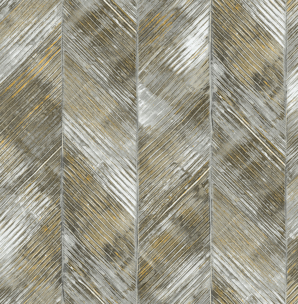 Malibu Hubble Texture Wallpaper - Transitional Chevron - Metallic Silver and Ebony | Malibu Wallpaper