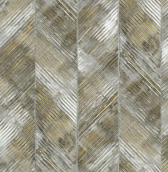 Malibu Hubble Texture Wallpaper - Transitional Chevron - Metallic Silver and Ebony | Malibu Wallpaper