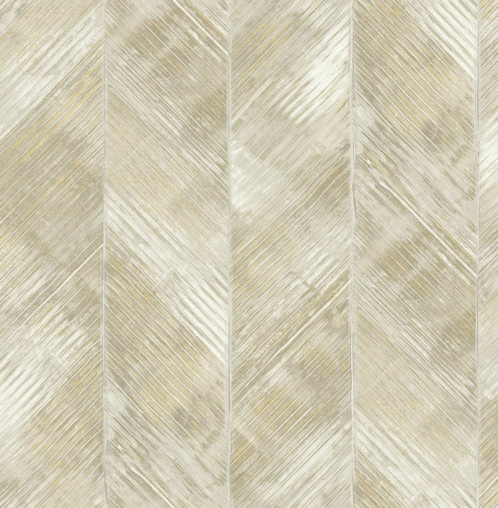 Malibu Hubble Texture Wallpaper - Transitional Chevron - Metallic Gold and Ivory | Malibu Wallpaper