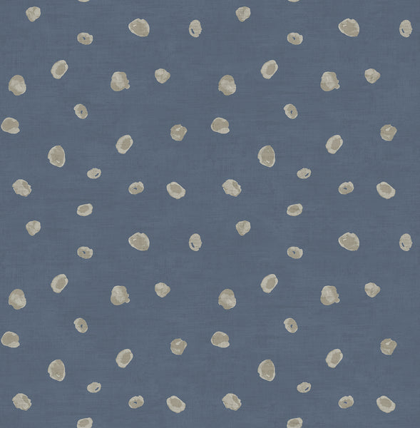 Malibu Hubble Dots Wallpaper - Transitional Polka Dots - Metallic Blue and Silver | Malibu Wallpaper