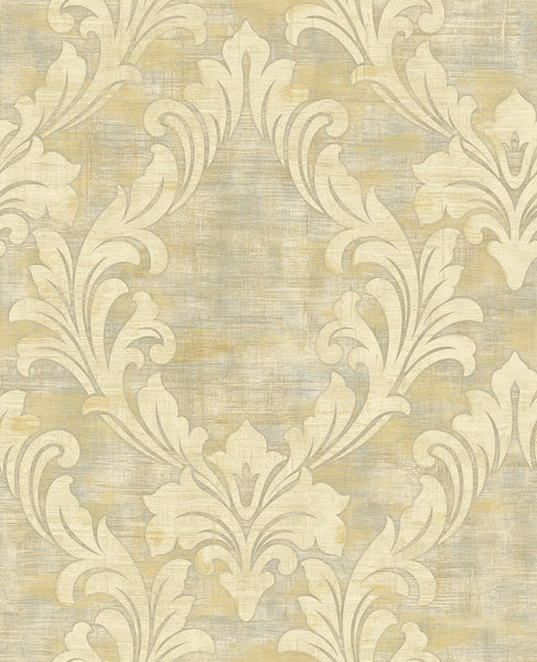 Malibu Kepler Damask Wallpaper - Transitional Damask - Metallic Pearl and Gold | Malibu Wallpaper