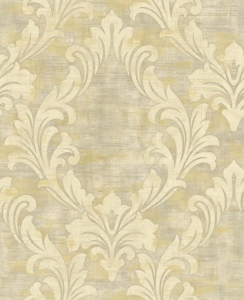 Malibu Kepler Damask Wallpaper - Transitional Damask - Metallic Pearl and Gold | Malibu Wallpaper