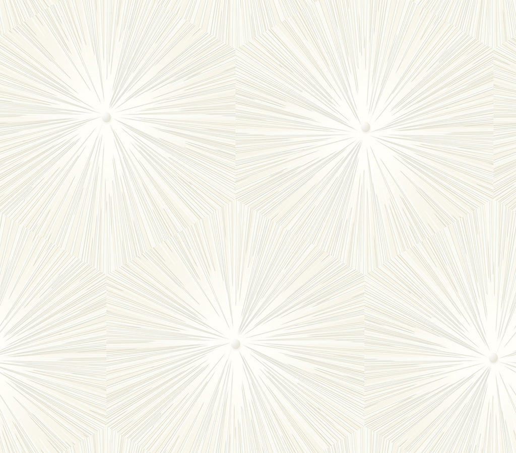 Malibu Chadwick Starburst Wallpaper - Transitional Geometric - Metallic Pearl and White | Malibu Wallpaper