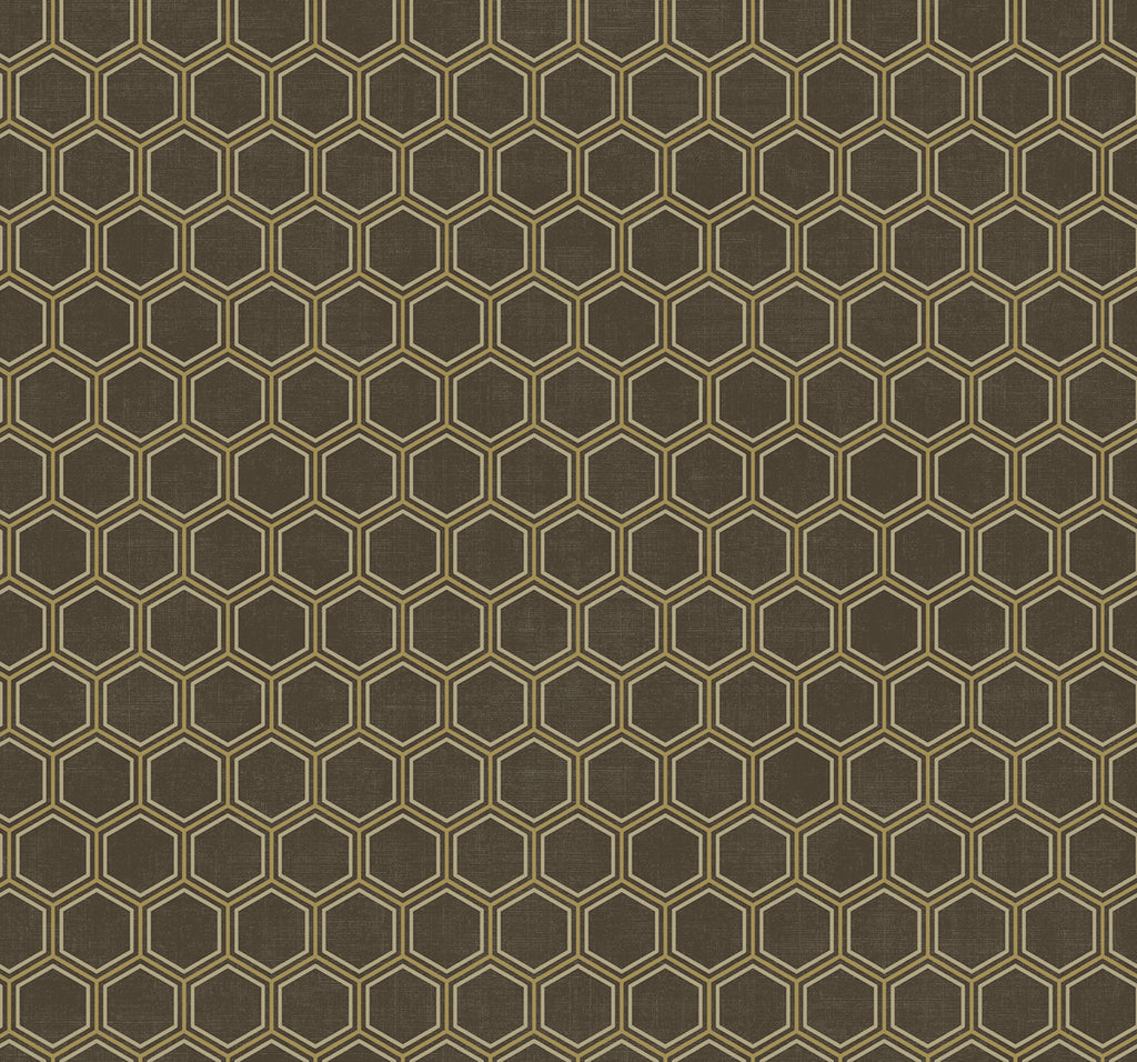 Malibu Curie Geo Wallpaper - Transitional Geometric - Metallic Gold and Espresso | Malibu Wallpaper