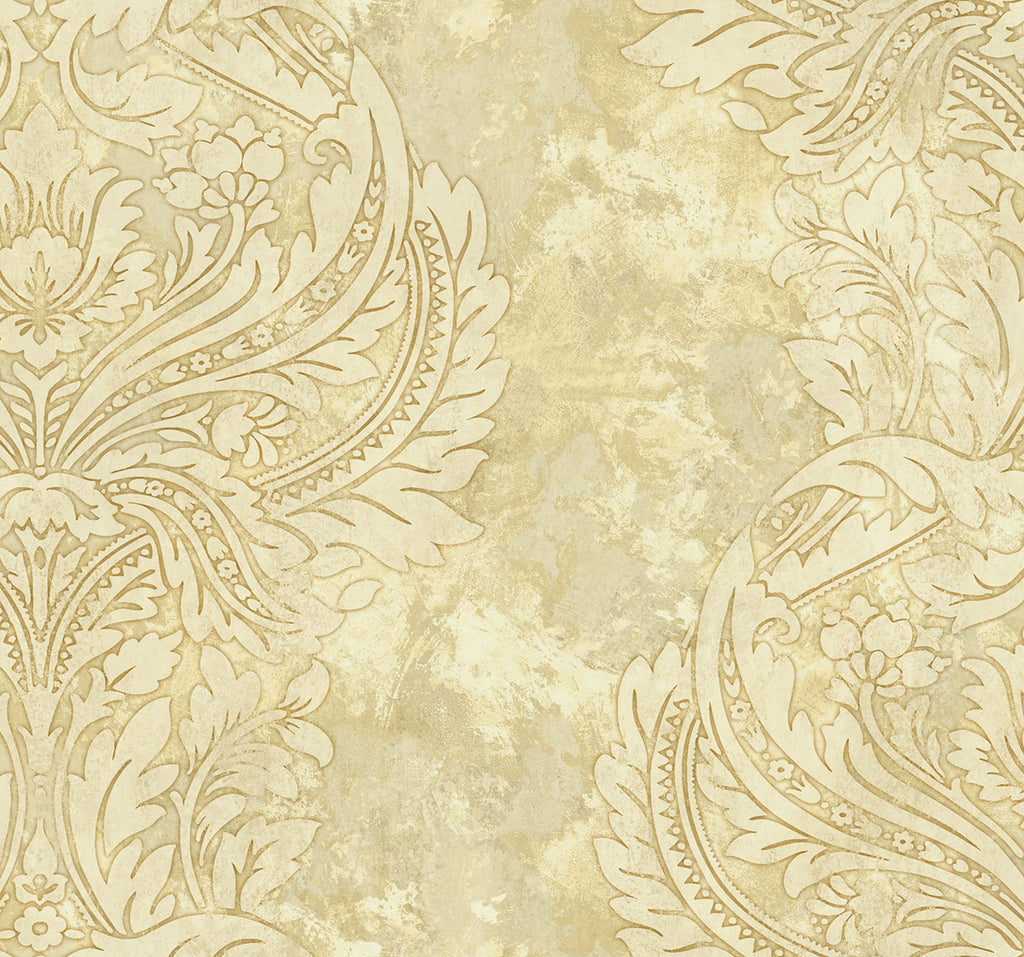 Malibu Newton Damask Wallpaper - Transitional Damask - Metallic Gold and Off-White | Malibu Wallpaper