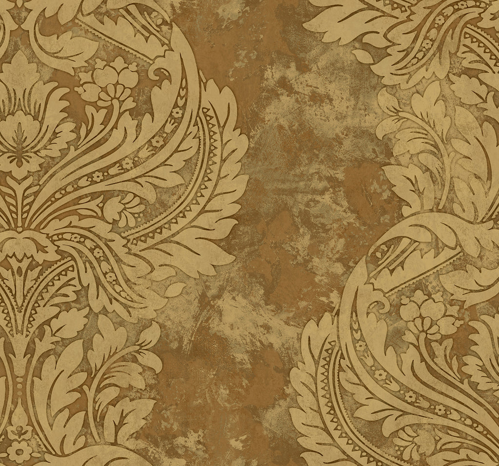 Malibu Newton Damask Wallpaper - Transitional Damask - Tan and Gold | Malibu Wallpaper