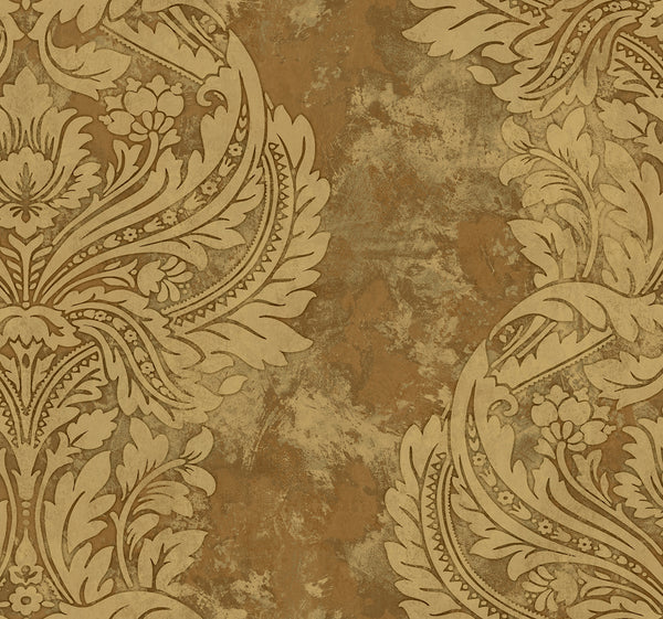 Malibu Newton Damask Wallpaper - Transitional Damask - Tan and Gold | Malibu Wallpaper