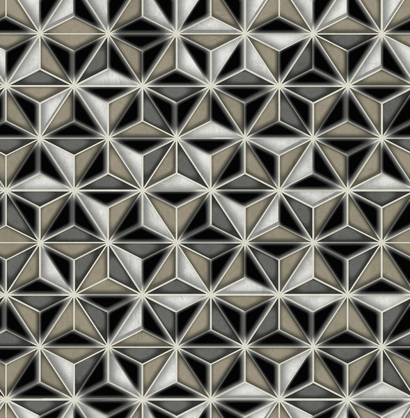 Malibu Einstein Geometric Wallpaper - Transitional Geometric - Metallic Silver and Black | Malibu Wallpaper