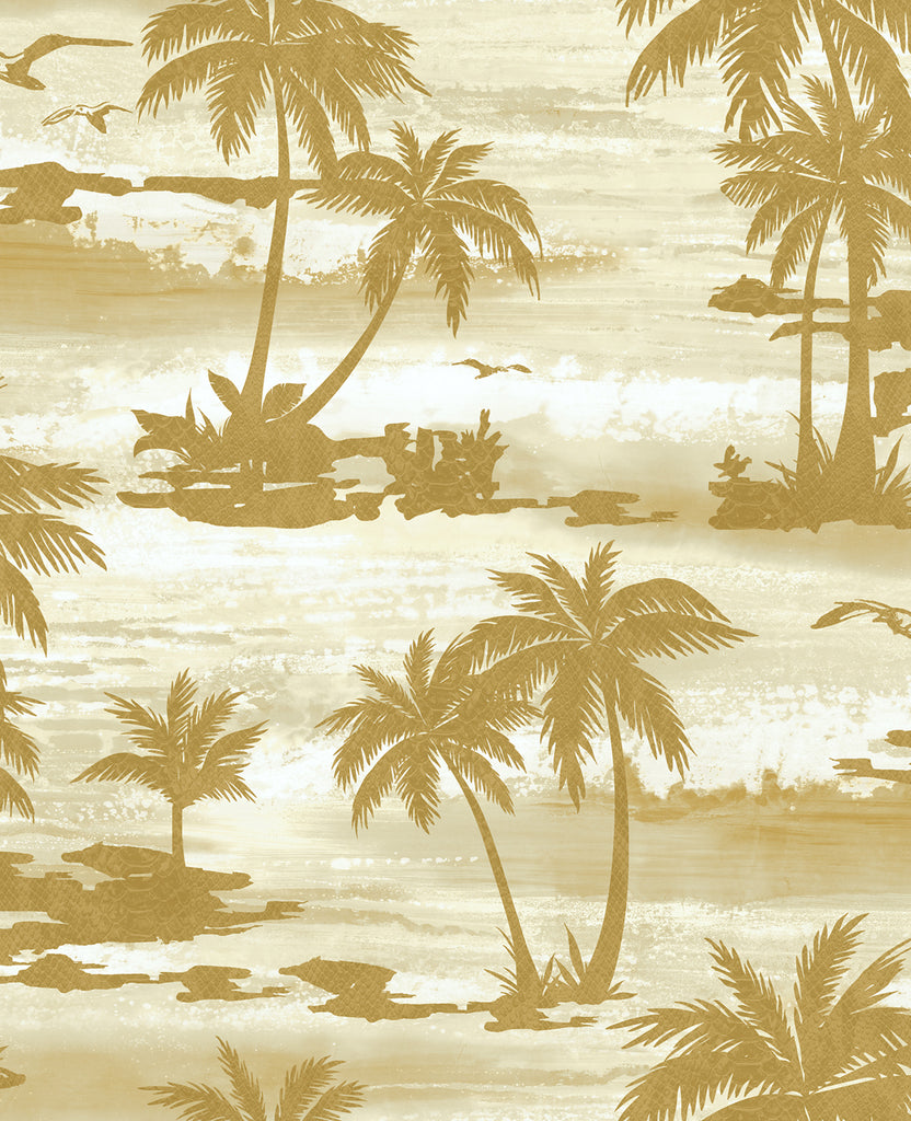 Malibu Moseley Palm Trees Wallpaper - Transitional Palm - Off-White and Gold | Malibu Wallpaper