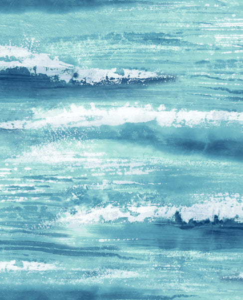 Malibu Moseley Waves Wallpaper - Transitional Abstract - Metallic Blue and White | Malibu Wallpaper