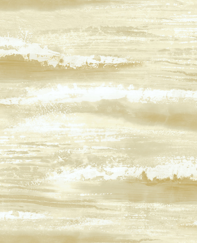 Malibu Moseley Waves Wallpaper - Transitional Abstract - Metallic Gold and Off-White | Malibu Wallpaper