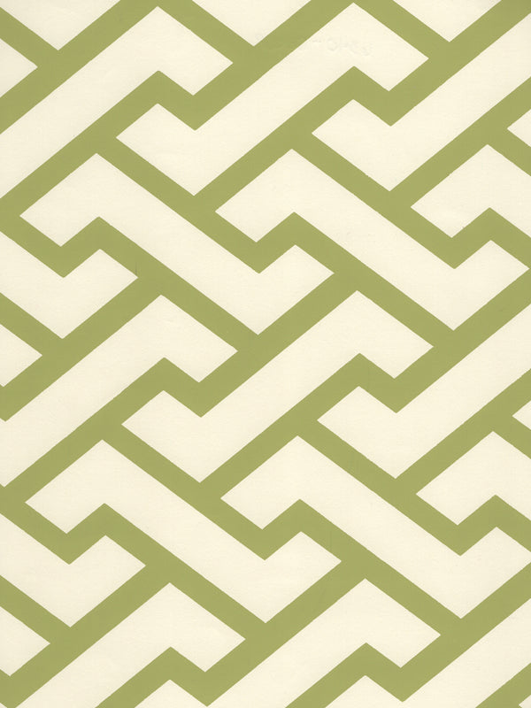 Aga Jungle Green on Off White Screen Printed - Off-White Wallcovering | China Seas