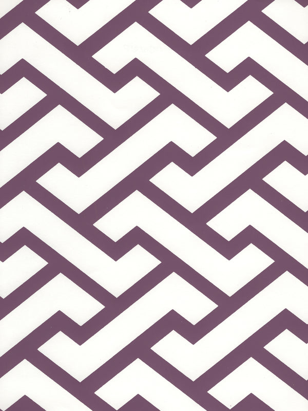 Aga Purple on White Screen Printed - Off-White Wallcovering | China Seas