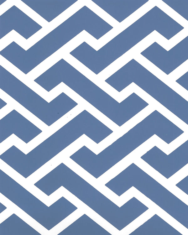 Aga Reverse New Navy on White Screen Printed - White Wallcovering | China Seas