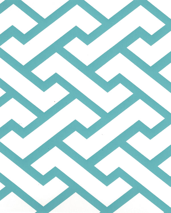 Aga Turquoise on Almost White Screen Printed - Off-White Wallcovering | China Seas