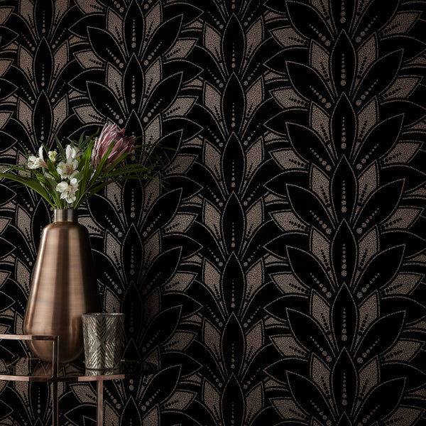 Astoria Jet - Black Wallcovering | 1838 Wallcoverings