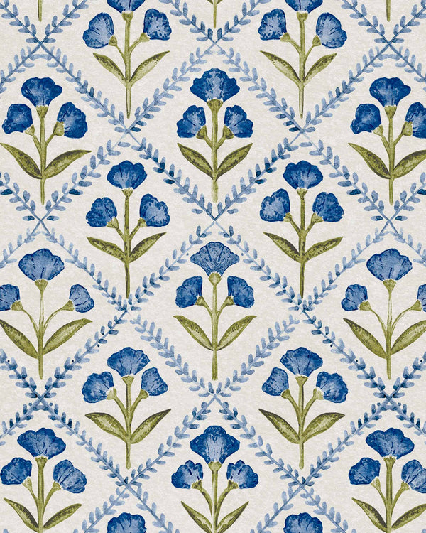 Poppy Blue, Blue Wallcoverings | Coordonné