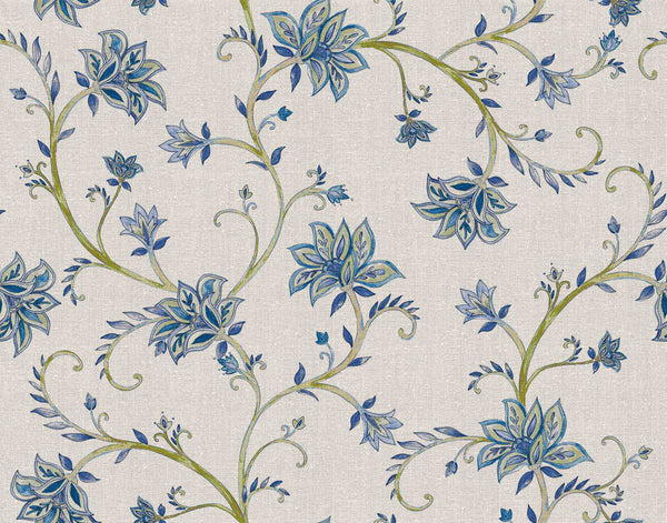 Lily Blue, Blue Wallcoverings | Coordonné
