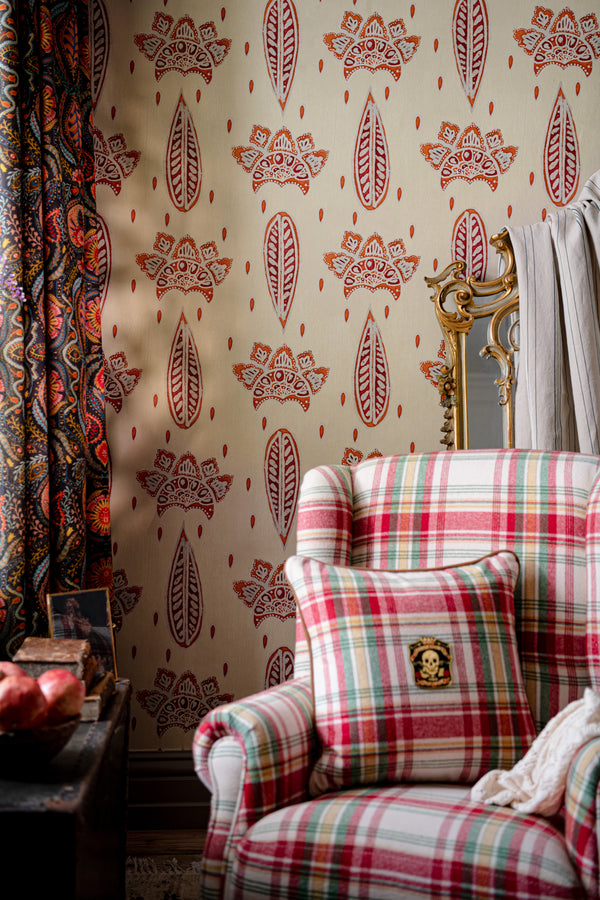 Bethel Batik - Taupe, Orange, Red Wallcovering | Mind the Gap